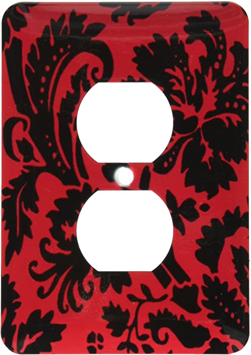 3dRose lsp_151459_6 Red & Black Damask Large Print Stylish Floral Gothic Bold Elegant Burlesque Inspired Pattern 2 Plug Outlet Cover