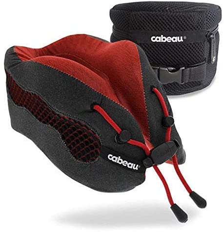 Cabeau Evolution Cooling Travel Pillow Doctor Recommended Neck Support Pillow Memory Foam Travel Pillow for Airplanes, Car, Chair, Sleeping Upright, Red