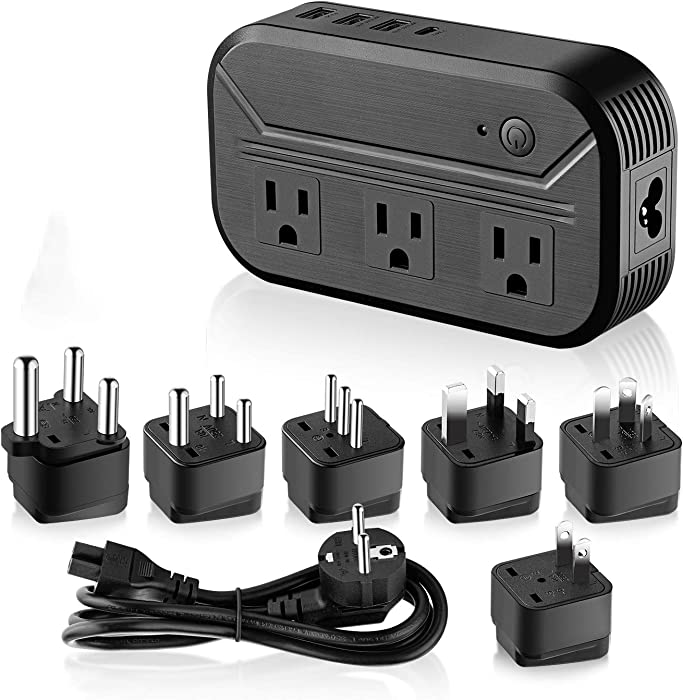 Voltage Converter 2300W Power Step Down 220V to 120V Universal Travel Adapter Power Converter Power Transformer w/3 AC outlets 3USB Ports 1 Type-C International Plug Converters Over 180 Countries