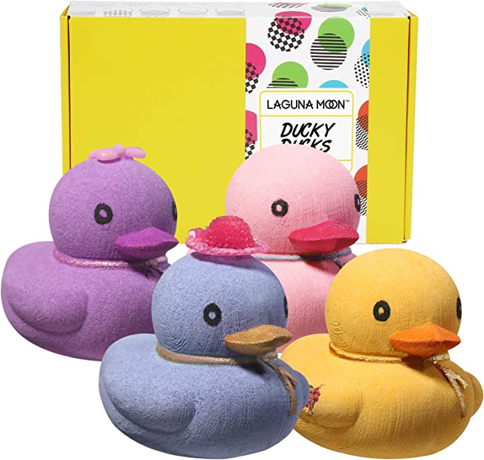 Ducky Duck Bath Bombs for Kids - 4 Extra Large Organic Handmade Pure Essential Oil Bath Bombs to Moisturize and Soothe Skin - Cute, Fun, Fizzy Bath Bomb Gift Ideas for Birthday - for Boys and Girls