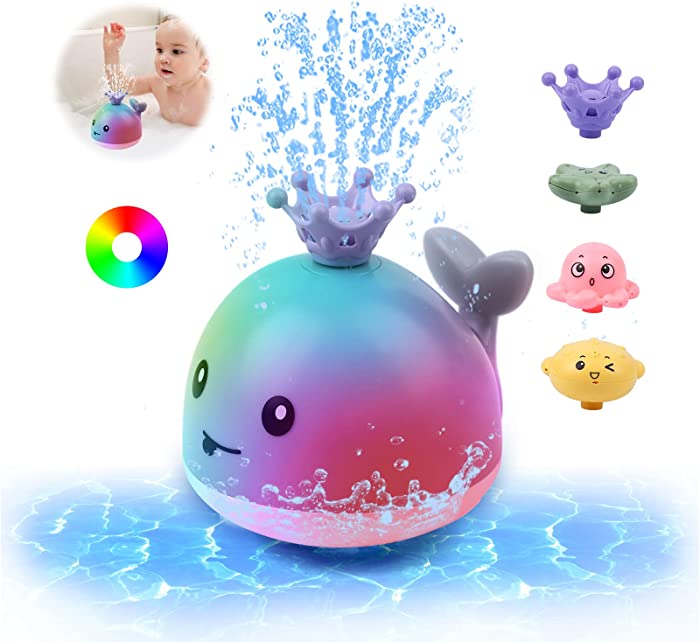 Baby Bath Toys,Whale Spray Swimming Pool Toy,Four Water Spray Patterns,Baby Light Up Bath Tub Toys,Waterproof Design Fun Bath Toys,Smooth Body Safety,Baby Toys for 0-6 Months,1,2,3,5 Years(Grey)