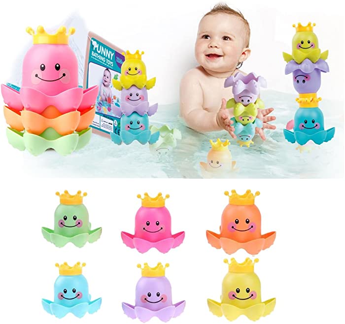 Little Bado Stacking Cups Bath Toys Six Cups Bathtime Toy STEM Educational Gift for Toddlers Girls Boys Christmas Toy Gift