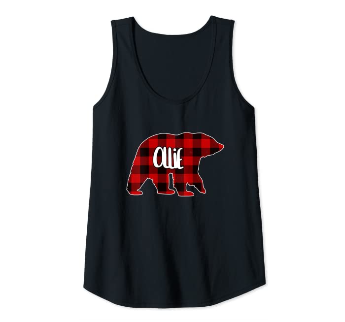 Womens Ollie Bear Custom Red Buffalo Plaid Christmas Pajama Tank Top