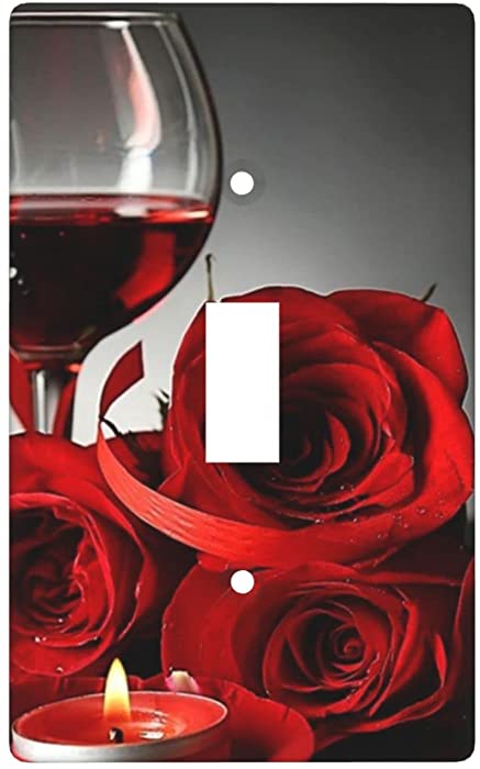 Wall Plate Cover Red Rose Wine Glass And Candle Single Toggle Light Switch Decorator Light Switch Or Receptacle Outlet Wall Plate 1 Gang Screws Included 4.5" X 2.76"