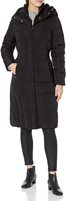 Cole Haan Women's Taffeta Down Coat With Bib Front and Dramatic Hood
