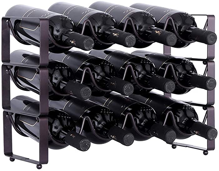 YCOCO Copper 3 Tier Countertop Wine Rack,Wine Cabinet Counter Wine Rack Holder and Storage,Can Hold 12 Bottles,Stackable Space Saver Wine Rack for Champagne and Red Wines