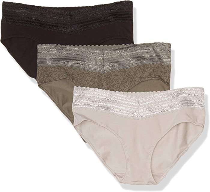 Warner's Women's Blissful Benefits No Muffin Top Cotton Stretch Lace Hipster Panties Multipack