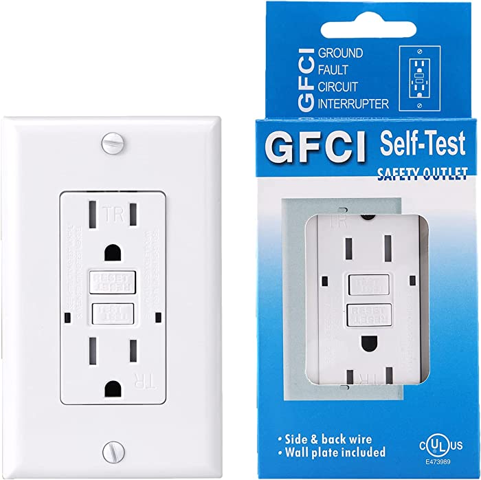 OMEENET 15 Amp GFCI Outlet - Tamper Resistant GFI Duplex Receptacle with LED Indicator, Self-Test Ground Fault Circuit Interrupter, Decor Wall Plates and Screws Included, UL Listed, White (1 Pack)