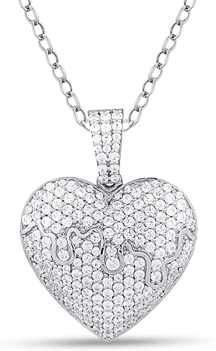 Jenelia Jewelers 925 Sterling Silver 2.75 cttw Cluster Micro Pave Round Simulated Diamond 14k White Gold Finish Heart Pendant Necklace