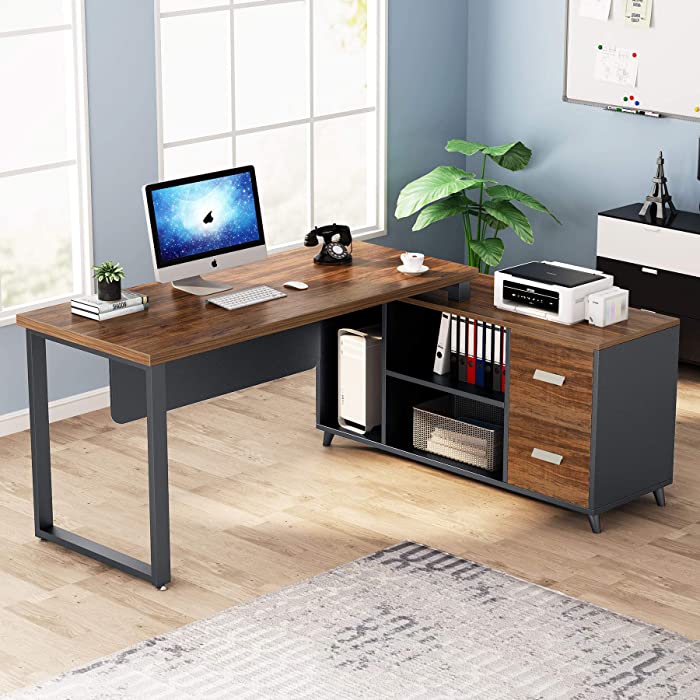 Tribesigns L-Shaped Computer Desk, 55 Inch Large Executive Office Desk with Drawers Business Furniture Workstation with 47 inch File Cabinet