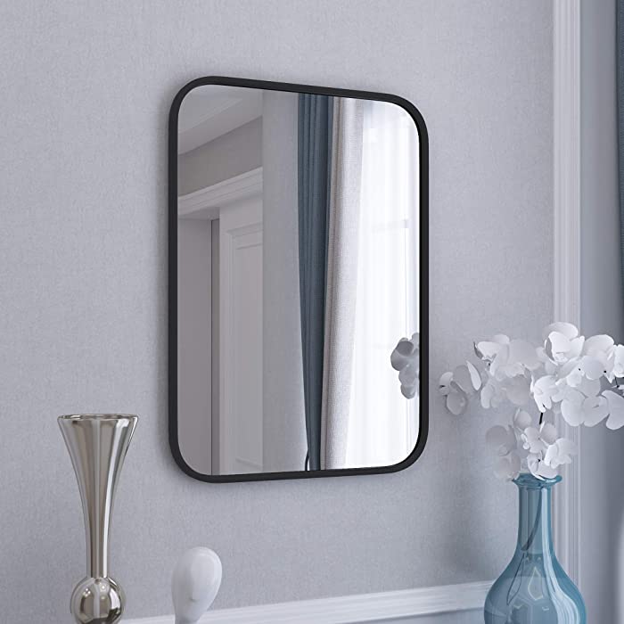 Black Rectangular Mirror for Wall - 20'' X 28'' Metal Frame Black Wall Mirror for Bathroom
