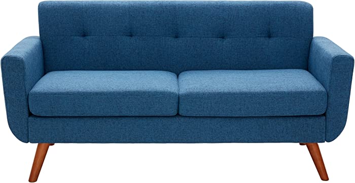 Tbfit 67" W Loveseat Sofa, Mid Century Modern Decor Love Seat Couch, Button Tufted Upholstered Love Seats Furniture for Living Room (Blue)