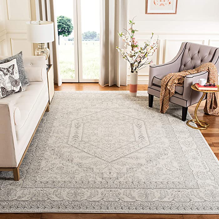 SAFAVIEH Adirondack Collection 9' x 12' Ivory / Silver ADR108B Oriental Medallion Non-Shedding Living Room Bedroom Dining Home Office Area Rug