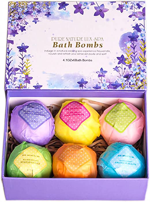 Bath Bombs Gift Set - The Best Ultra Bubble Fizzies with Natural Dead Sea Salt Cocoa and Shea Essential Oils, 6 x 4.1 oz, The Best Birthday Gift Idea for Her/Him, Wife, Girlfriend, Women