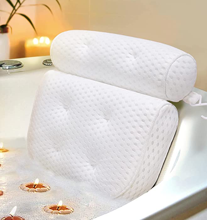 Bath Pillow, Bathtub Pillow with Anti-Slip Suction Cups, 4D Mesh Soft Spa Bath Tub Pillow, Bath Pillows for Tub with Neck and Back Support Fits Bathtub Spa Tub Jacuzzi, Fathers Day Dad Gifts (1)
