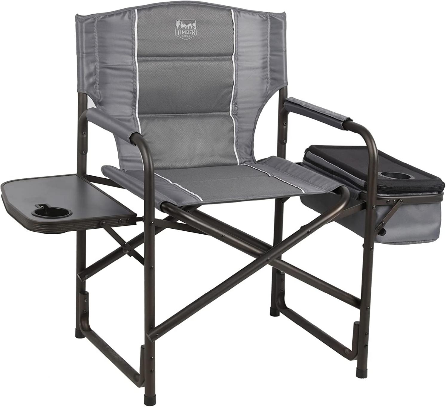 Timber Ridge Laurel Outdoor Folding Director's Chair with Cooler Bag & Side Table, Gray
