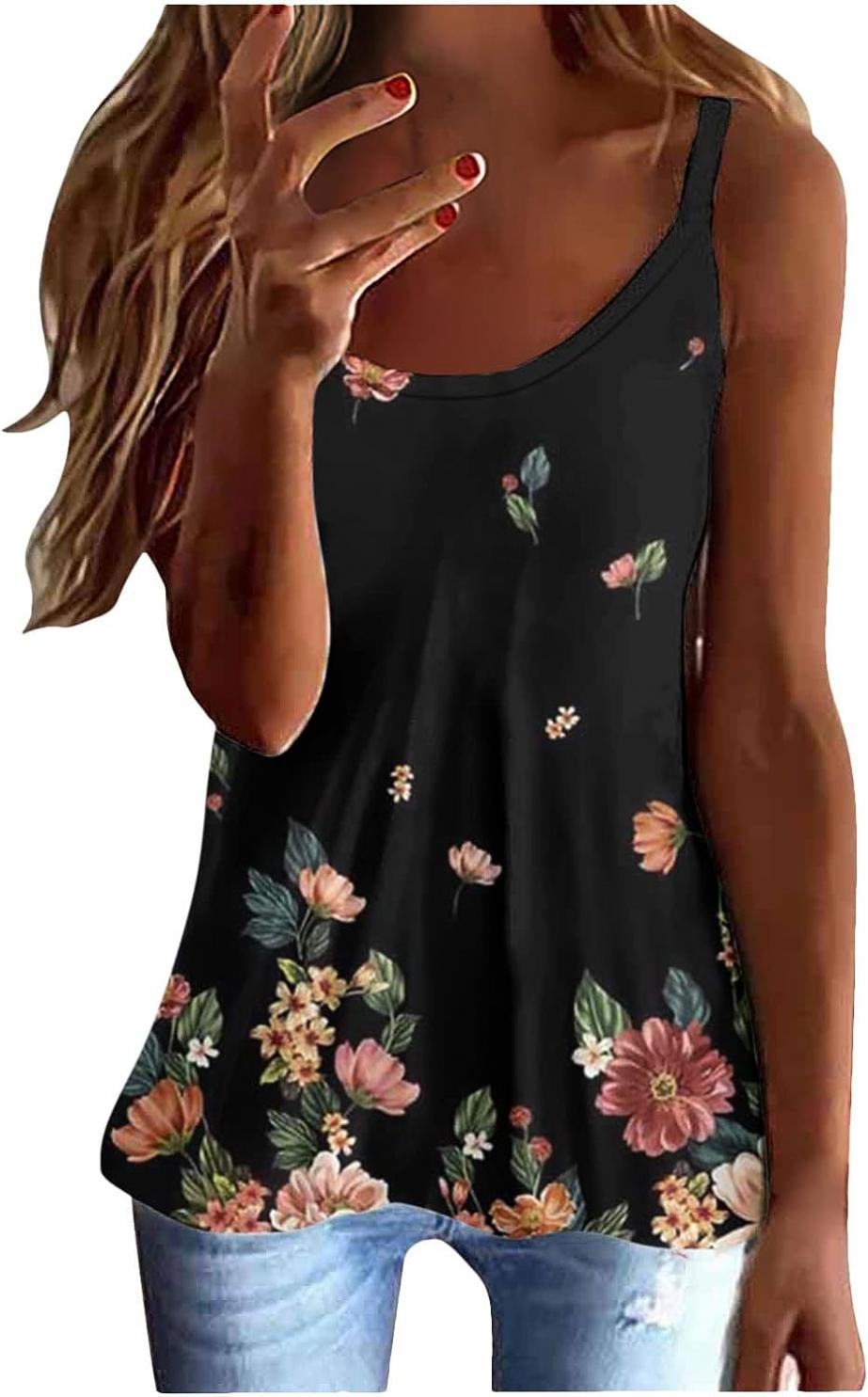 Women Tank Tops Camisole Cami Top Casual Flowy Summer Sleeveless Tunic Tshirts Cami Vest Ruched Tops Hide Belly Tops