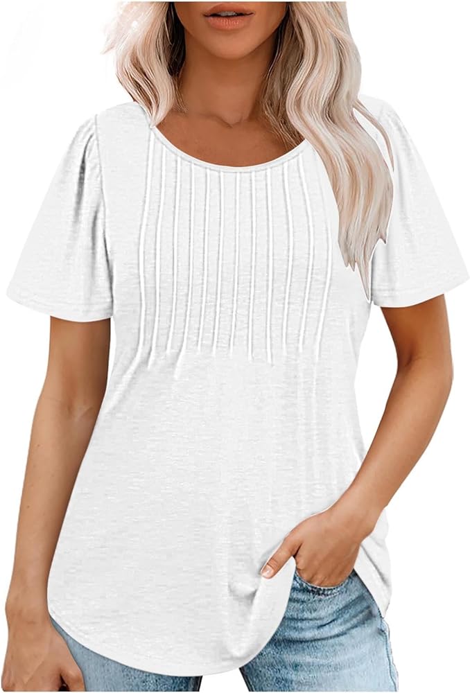 Womens Summer Tops Casual Crewneck Plus Size Tunic Tops Dressy Casual Loose Tunic Shirts Trendy Summer Vacation Clothes 2024