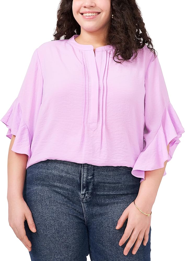 Vince Camuto Plus Size Ruffle Sleeve Henley Blouse