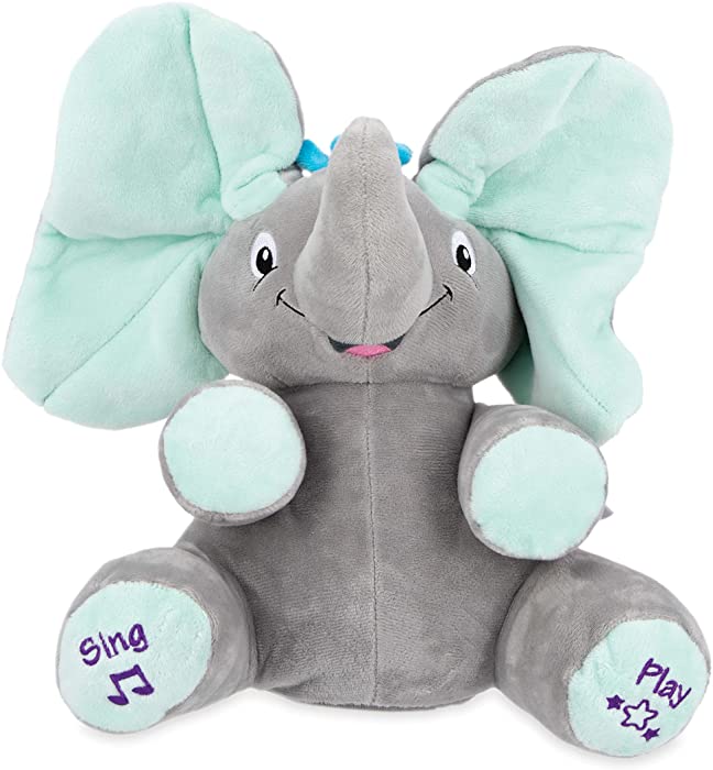 Nuby Peek a Boo Friends Animated Plush Toy with Music and Interactive Play, Baby Elephant