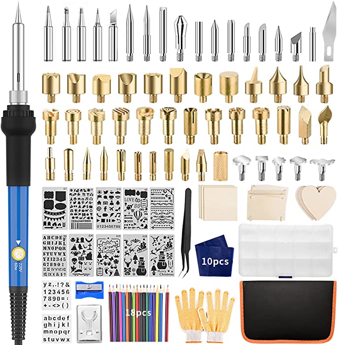 Wood Burning Kit 113pcs Professional Wood Burning Tool Adjustable Temperature Wood Burner Tools Set with Soldering Iron for Embossing Carving DIY Adults Crafts Beginners