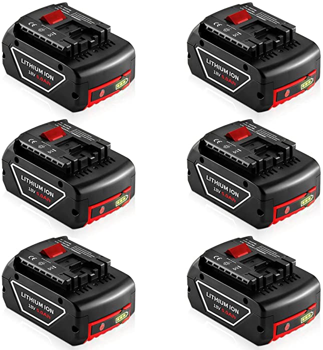 6 Packs 5.0Ah 18V BAT609 Li-ion Replacment Battery for Bosch 18V Battery Compatible with Bosch Lithium Ion 18V BAT609 BAT610G BAT618G BAT619 BAT621 BAT620 Cordless Power Tool Battery