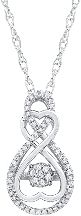 1/4 Carat Natural Diamond Two Hearts Dancing Diamond"Forever Love" Infinity Pendant Necklace for Women in 925 Sterling Silver with 18 Inch Rope Chain (I2-I3, 0.23 cttw) by MAX + STONE