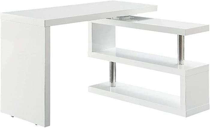 Knocbel Contemporary Swivel Computer Desk with Storage Shelves, Home Office Workstation Writing Table with Stainless Steel Frame, 47 inches (White 47 Inch)