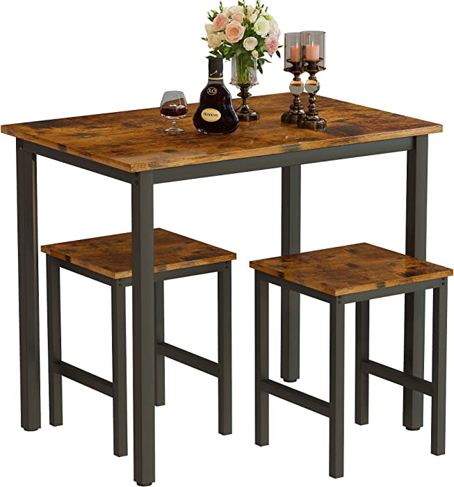 AWQM 3 Piece Dining Set, Small Dining Table and 2 Stools, Kitchen Breakfast Dining Table Set, Breakfast Table of 35.43 x 23.62 x 29.92 inches, Stools of 13.8 x 13.8 x 17.8 inches, Rustic Brown