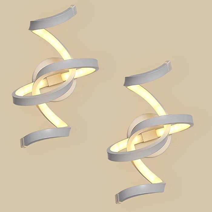 Modern LED Wall Sconce Lighting Creative Spiral Wall Lamp,15W Aluminum Wall Sconce Fixture Beautiful Indoor Decorations for Living Room Bedroom Stairs Aisle/（2Pack）
