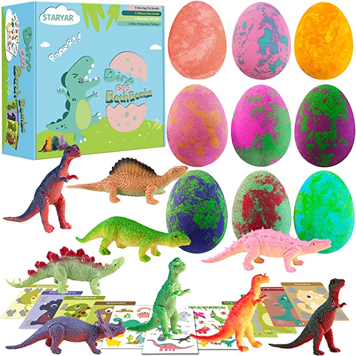 Bath Bombs for Kids with Surprise Toys Inside-9 Pack Organic Dinosaur Bath Bombs Gift Set,Bubble Bath Fizzes,Birthday or Easter Gift for 3 4 5 6 7 8 9 Year Old Girls and Boys (9 Pack)