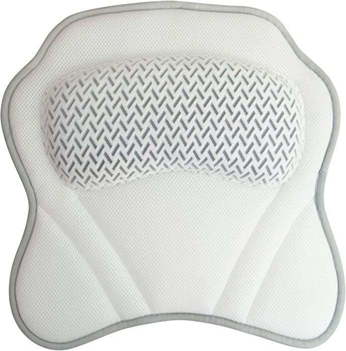 Brookstone Luxury Breathable Mesh Spa Bath Pillow - Head Neck & Shoulder Support Cushion - Easy Storage Hook - Secure Suction Cups Adhere to Bathtub, Spa & Jacuzzi