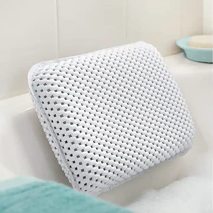 Home Products Essentials Luxuries Foam Bath Support Pillow - Relaxing HEADREST - for HOT TUB, Jacuzzi, SPAS, Portable, Washable Bathroom Accessories - with 8 Suction Cups, White