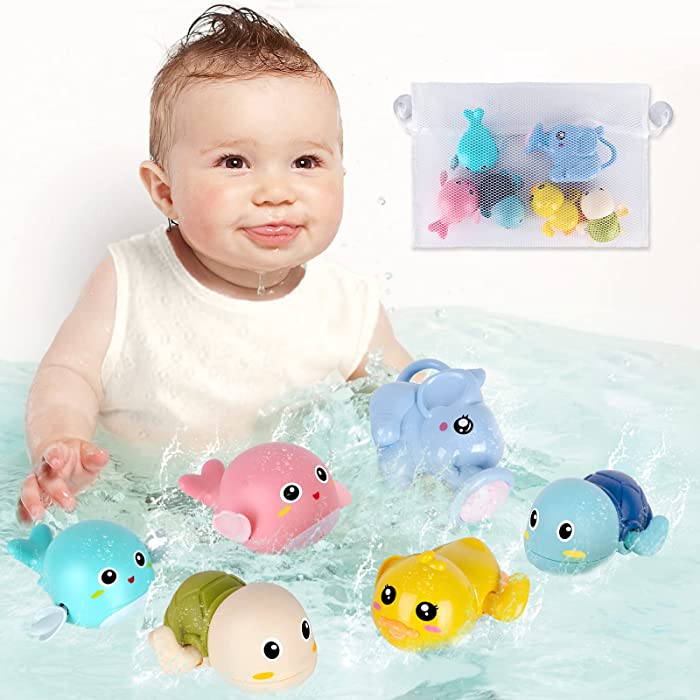FAYOGOO Bath Toys, 6 Pack Baby Bath Toys for Toddlers 1-3, Floating Wind-up Toys Swimming Pool Games Water Play Set Gift for Bathtub Shower Beach Infant Toddlers Kids Boys Girls Ages 4-8 Years Old