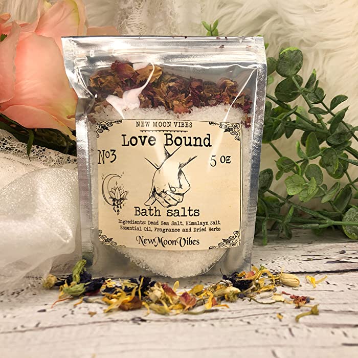 Love Bound Essential Oils Herbal Spell Ritual Bath Salts with Real Herbs Botanicals Infused Manifest Commitment Binding Love Fidelity Between Lovers Obsession