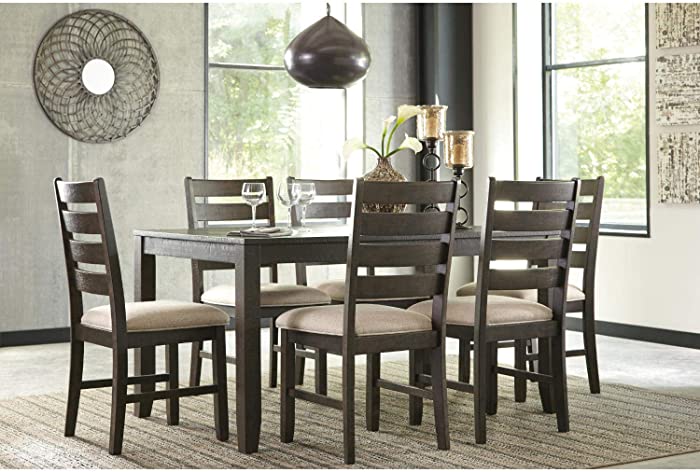 Signature Design by Ashley Rokane Dining Room Table Set with 6 Upholstered Chairs, Brown