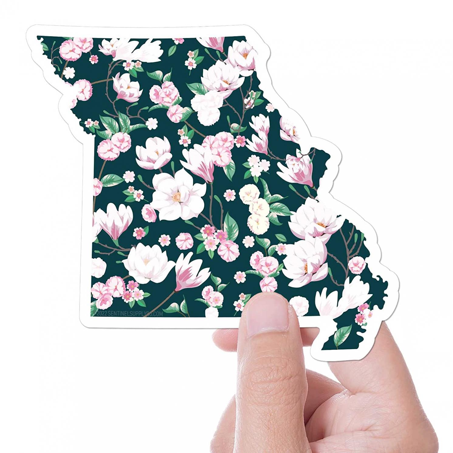 Pink Magnolia Missouri Bumper Sticker for Car, Cute Southern Stickers for Hydroflask, Kansas City & St Louis Laptop Decal for Tumbler (Small - 3.75" Water Bottle Size)