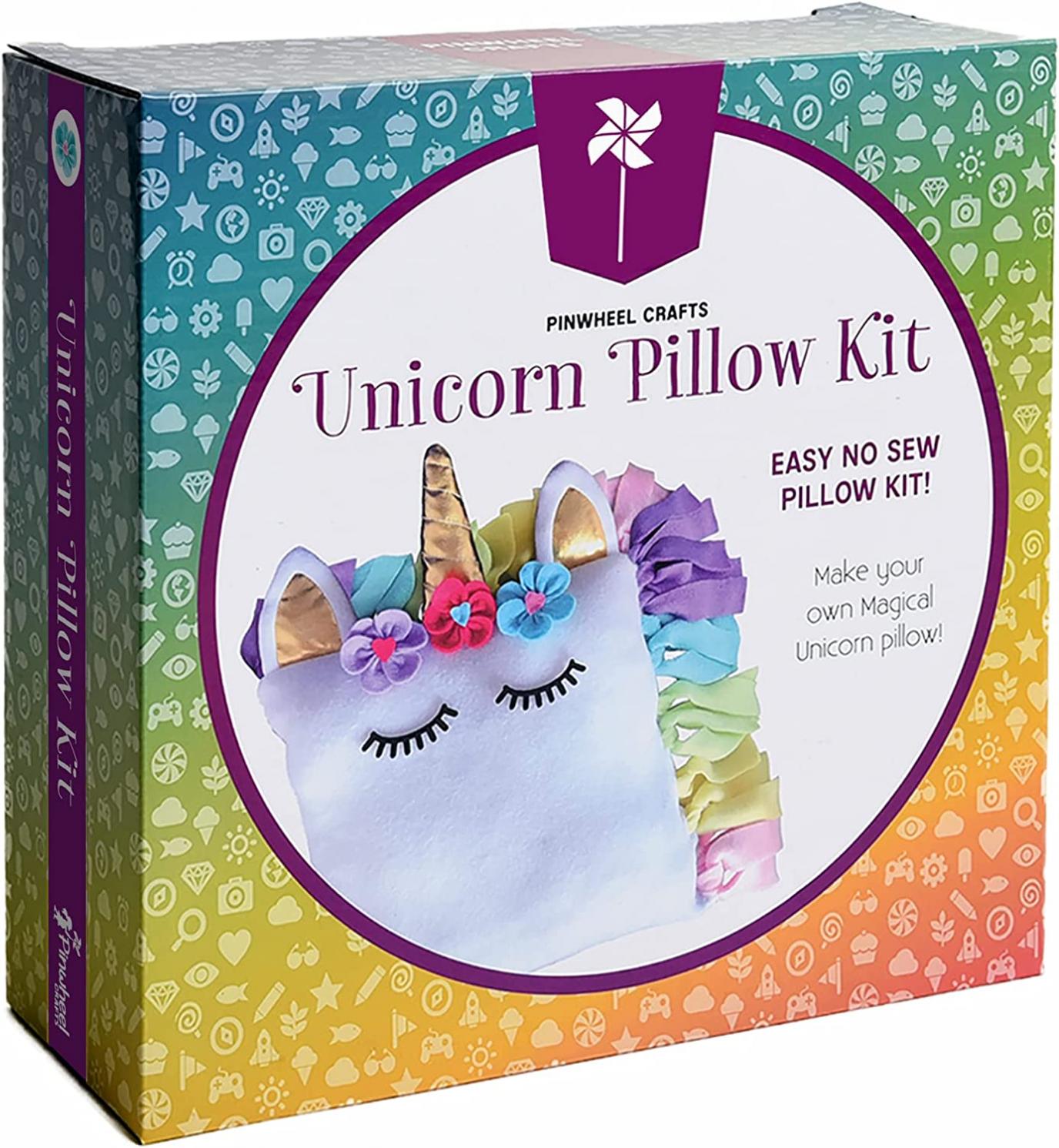 Pinwheel Crafts Unicorn Pillow Kit - No Sew Unicorn Craft Kit - Unicorn Toys, Arts and Crafts for Kids Ages 8-12 - Unicorn Gifts for Girls - Cute Unicorn Bedroom Decor for Girls