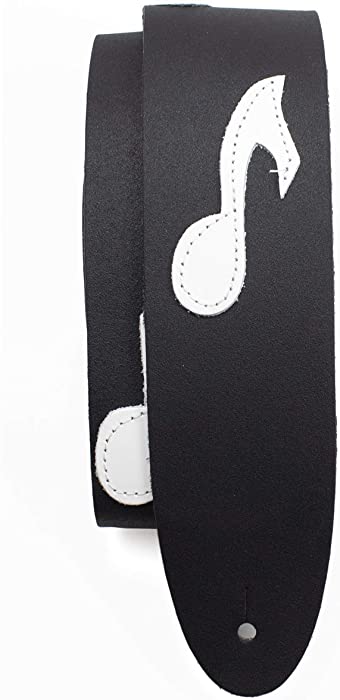 Perri’s Leathers Ltd. - Guitar Strap - Leather - The Famous Collection - Music Notes - Black/White - Adjustable - For Acoustic / Bass / Electric Guitars - Made in Canada (BMN-217)