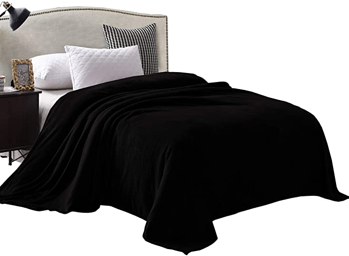 Exclusivo Mezcla Twin Size Flannel Fleece Velvet Plush Bed Blanket as Bedspread/Coverlet/Bed Cover (60" x 80", Black) - Soft, Lightweight, Warm and Cozy