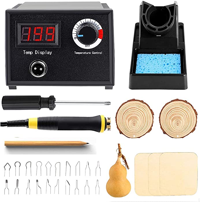 Viiart Upgraded Wood Burning Kit Temperature Adjustable Pyrography Machine 110V 60W Digital Wood Burner with 20PCS Pyrography Wire Tips for Wood, Leather, Gourd