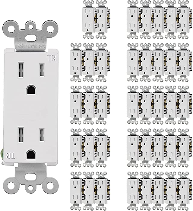(40 Pack) CML 15 Amp Decorator Wall Receptacle Outlet, Tamper Resistant, 15A/125, 3-Year Warranty, Residential Grade, UL Listed, White