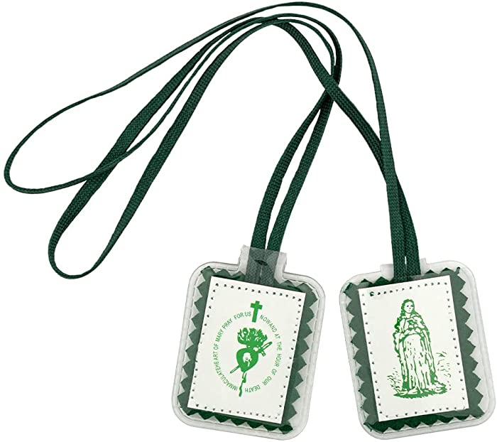 VILLAGE GIFT IMPORTERS Assorted Economy Scapulars | 100% Cloth Wool | 14 Different Scapular Necklaces | Affordable and Authentic | Christian Jewelry (Economy Green Scapular)