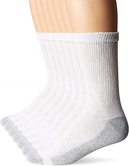 Hanes Men's Cushion Crew Socks (6-Pairs: Shoe Size 6 -12/Sock Size 10-13, White)