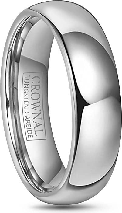 CROWNAL 2mm 4mm 6mm 8mm 10mm Tungsten Wedding Band Ring Men Women Plain Dome Polished Size Comfort Fit Size 3 to 17