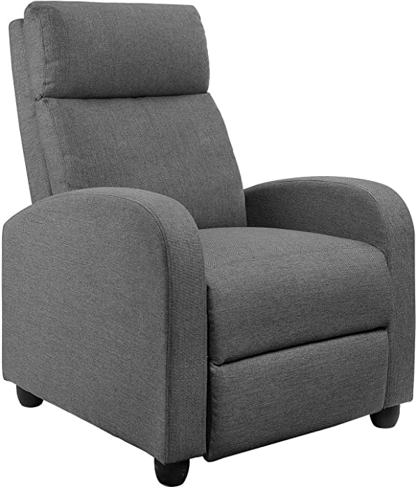 JUMMICO Recliner Chair Adjustable Home Theater Single Fabric Recliner Sofa Furniture with Thick Seat Cushion and Backrest Modern Living Room Recliners (Grey)