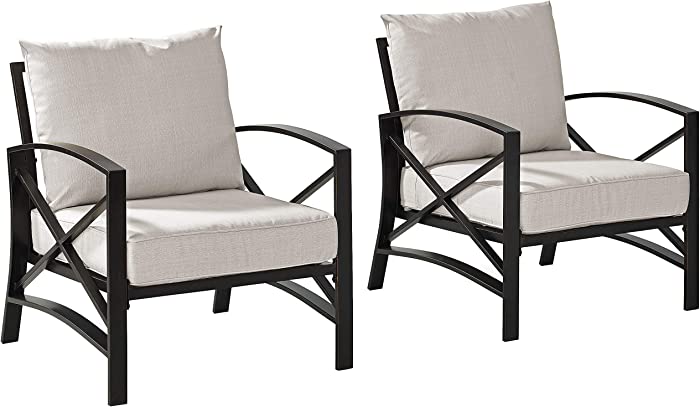 Crosley Furniture KO60013BZ-OL Kaplan Outdoor Metal Arm Chairs, Oiled Bronze with Oatmeal Cushions