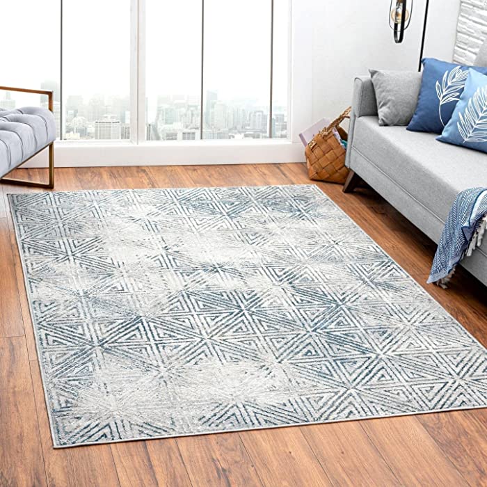 Luxe Weavers Florance Blue 8x10 Modern Geometric Area Rug, Non-Shedding Moroccan Rug for Living Rooms, Bedroom, Dining Areas
