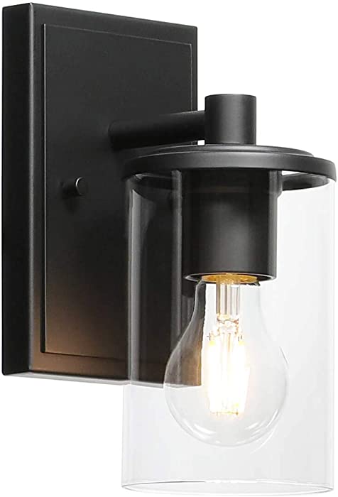 XiNBEi Lighting Wall Sconce 1 Light Bathroom Vanity Light with Glass, Modern Indoor Black Sconces Wall Lighting XB-W1240-1-MB