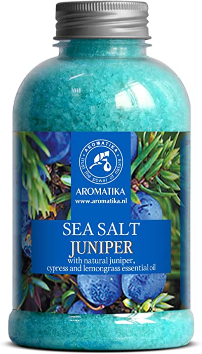 Sea Salt Juniper w/Natural Juniper 21.16 oz - Cypress - Lemongrass Essential Oils - Bath Sea Salts - Best for Bath - Good Sleep - Relaxing - Body Care - Beauty